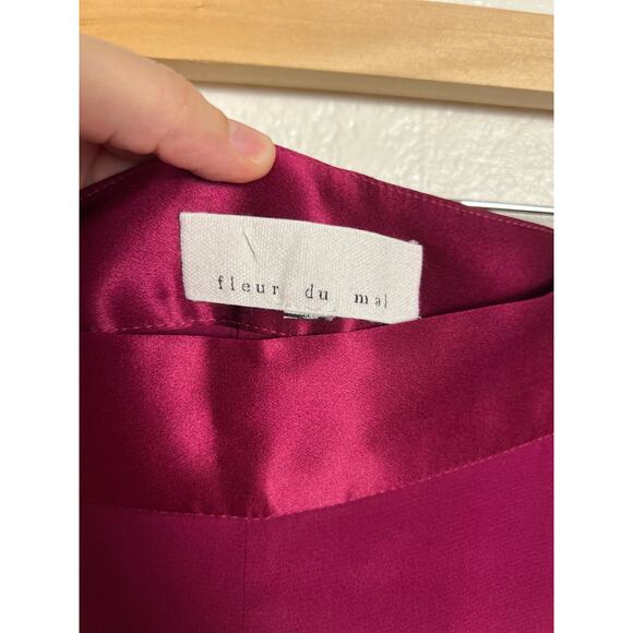 Fleur Du Mal Bordeaux High Waist Dressy Satin Crepe Silk Tuxedo Pants Size 8 - Picture 9 of 9